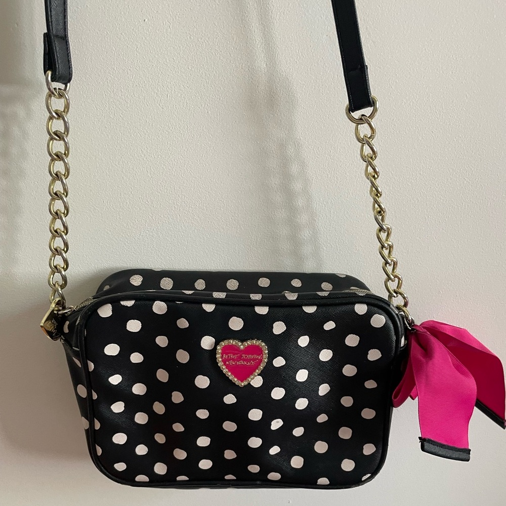 Betsey Johnson Polka Dot Bag with Pink Heart Accent